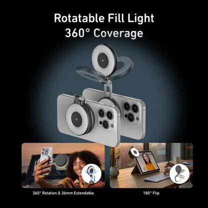 Magnetic Fill Light Mini Selfie Ring Fill Light 3 Modes with Mirror Light Universal for Smartphone Iphone Android