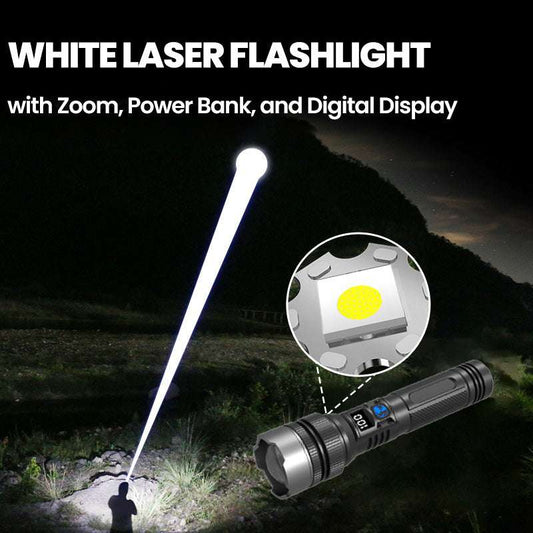 🔥Last Day 50% OFF🔥White Laser Flashlight with Zoom, Power Bank, and Digital Display